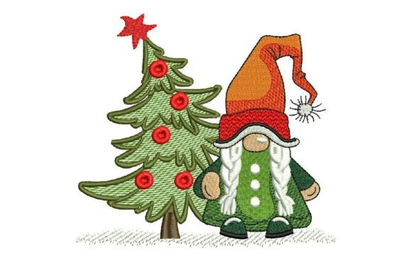 Charming Gnome with Christmas Tree Embroidery