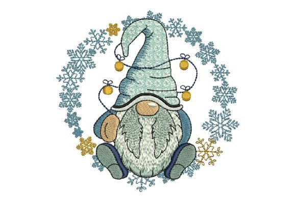 Charming Gnome with Snowflakes Embroidery