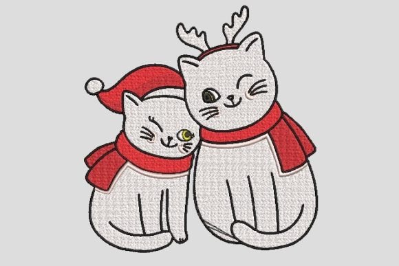 Charming Happy Christmas Couple White Cats