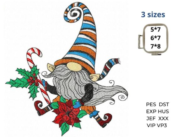 Christmas Gnome with Poinsettia: A Festive Embroidery Delight