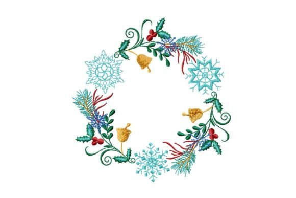 Christmas Wreath with Snowflakes: A Festive Embroidery Design