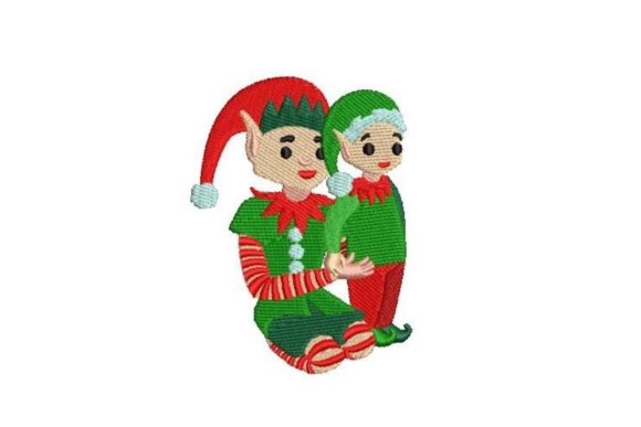 Elf Family Kid with Dad: A Charming Christmas Embroidery